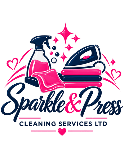 Sparkle and Press logo: a spray bottle and an iron with sparkles